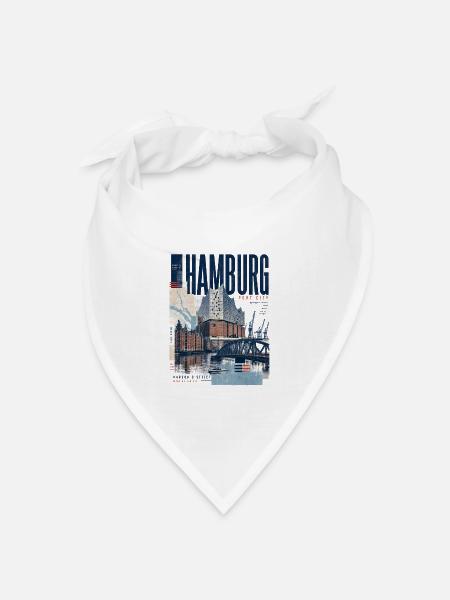 Hamburg Hafen Blau Collage - Bandana Dreieckstuch - Weiß
