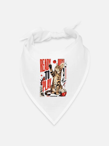 Ready to Play – Spielende Bengal Katze in Action - Bandana Dreieckstuch - Weiß