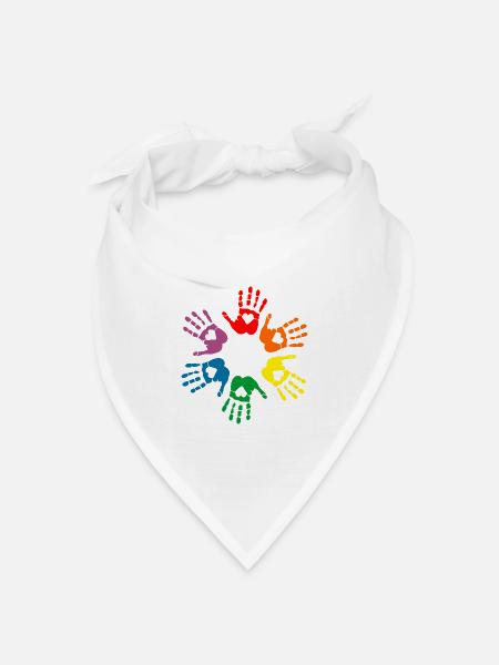 Lgbt Regenbogen Handabdrücke, Gay Pride - Bandana Dreieckstuch - Weiß