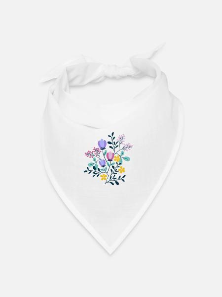 Rosa, lila und gelbe BLUMEN - Bandana Dreieckstuch - Weiß