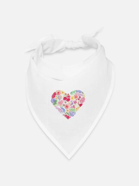 Aquarellmalerei Blumenherz - Bandana Dreieckstuch - Weiß