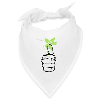 Hand mit grünen Blätter am Daumen - Bandana Dreieckstuch - Weiß - Vorne