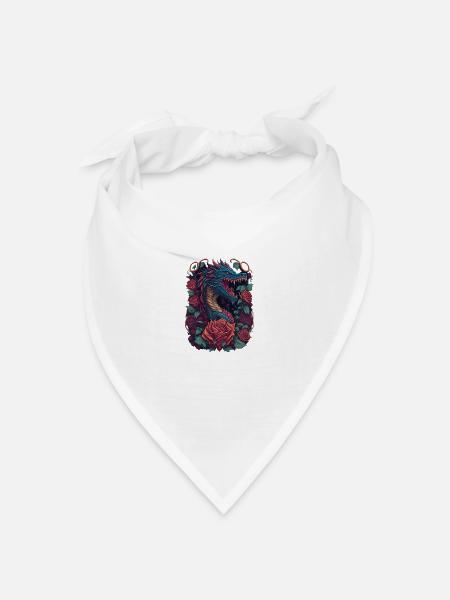 Roter Drache mit roten Rosen Drachen - Bandana Dreieckstuch - Weiß