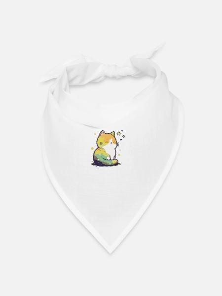 Comic Cute Kawaii Katze Sternchen Kitten Kätzchen - Bandana Dreieckstuch - Weiß