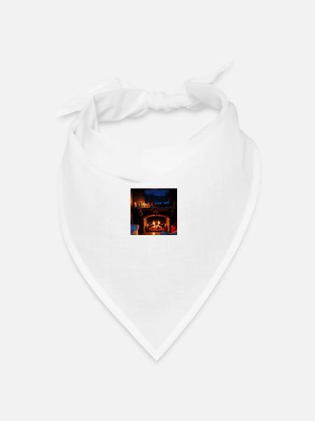 Gemütliche Kaminszene - Bandana Dreieckstuch - Weiß