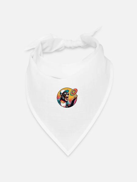 Schimpanse mit Sonnebrille, Basecap und Frisbee - Bandana Dreieckstuch - Weiß