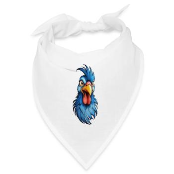 Ein blau-gefiederter Hahn - Bandana Dreieckstuch - Weiß - Vorne