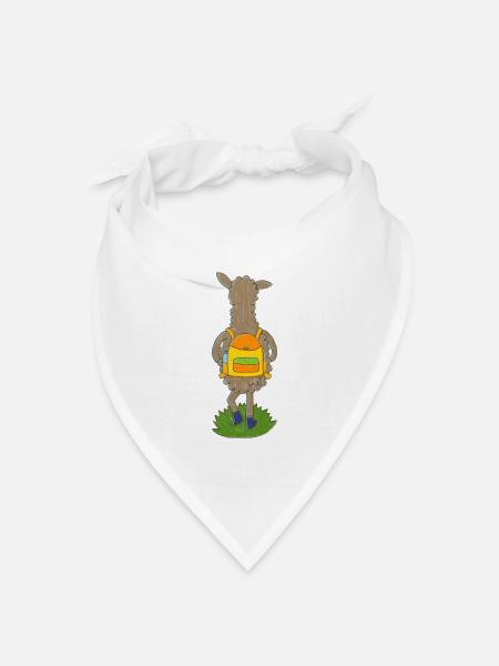Lama mit buntem Rucksack - Bandana Dreieckstuch - Weiß