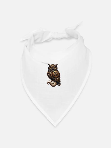 Clockwork Sentinel: Steampunk-Eule mit Getriebe - Bandana Dreieckstuch - Weiß