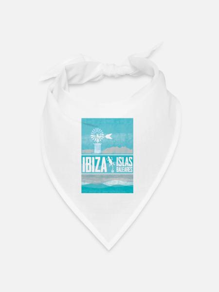 Ibiza mit Windmühle und Meeresblick - Bandana Dreieckstuch - Weiß