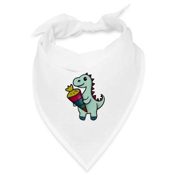 Dino mit Schultüte - Bandana Dreieckstuch - Weiß - Vorne