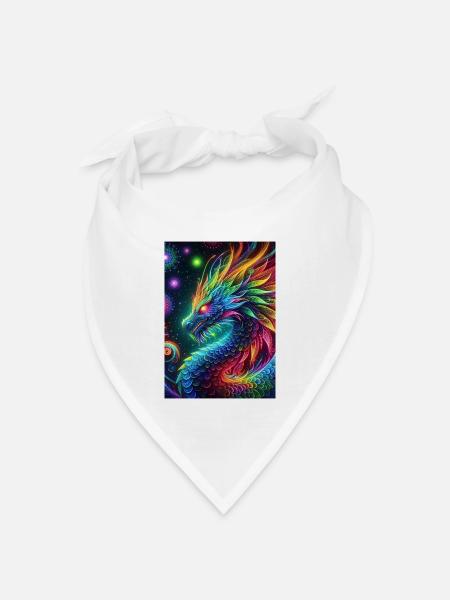 Lebendiger Neon-Drache - Faszinierende Fantasy-Kunst - Bandana Dreieckstuch - Weiß