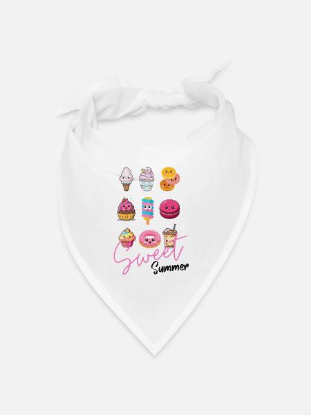 Süße Glücklichmacher – Niedliche Dessert-Illustrat - Bandana Dreieckstuch - Weiß