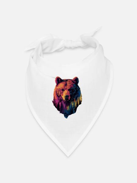 Grizzly Bär Natur Wald Silhouette - Bandana Dreieckstuch - Weiß