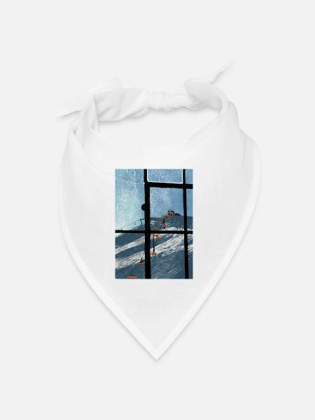Fensterblick Skilift Blau - Bandana Dreieckstuch - Weiß