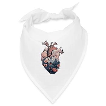 Anatomisches Herz mit Bergen und Blumen - Bandana Dreieckstuch - Weiß - Vorne
