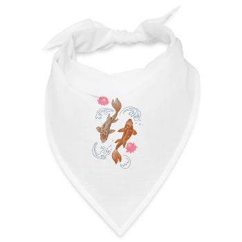 Koi und Lotus im blauen Wasser - Bandana Dreieckstuch - Weiß - Vorne