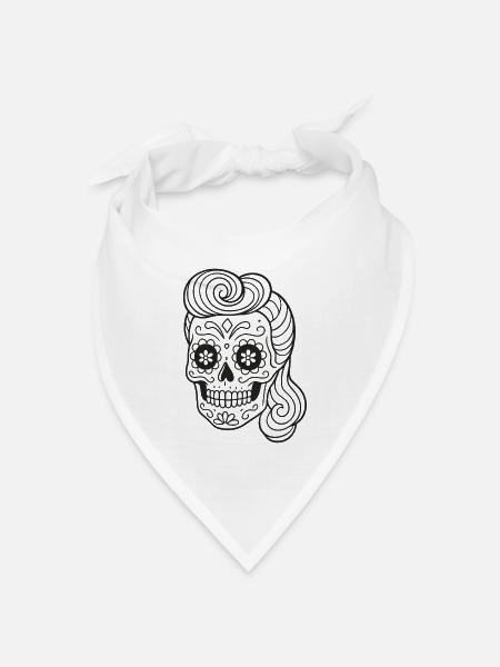 Mexikanischer Totenkopf_Rockabilly Frisur ausmalen - Bandana Dreieckstuch - Weiß