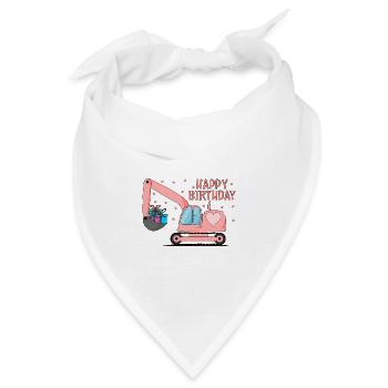 Bagger Kinder Happy Birthday Rosa - Bandana Dreieckstuch - Weiß - Vorne