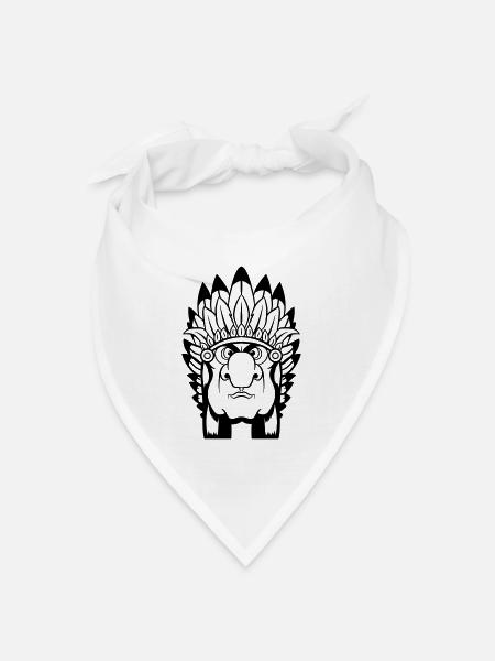 Grimmiger Indianerhäuptling mit Federschmuck Comic - Bandana Dreieckstuch - Weiß
