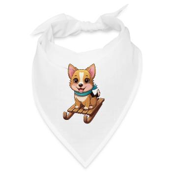 Lustiger Hund mit Schlitten - Bandana Dreieckstuch - Weiß - Vorne
