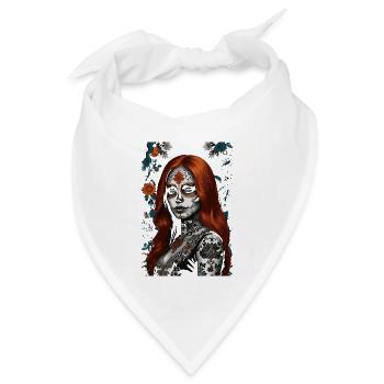 Vom Tag der Toten inspiriertes Zuckerschädel-Porträt - Bandana Dreieckstuch - Weiß - Vorne