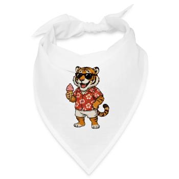 Hawaii-Tiger mit Eis-Sommerlook - Bandana Dreieckstuch - Weiß - Vorne