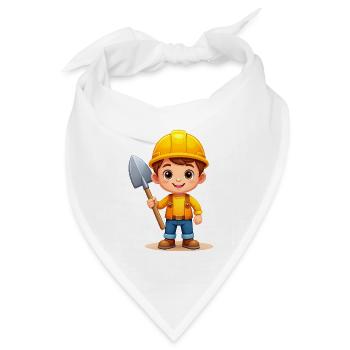 Kleiner Bauarbeiter mit Helm – Kawaii Comic-Figur - Bandana Dreieckstuch - Weiß - Vorne