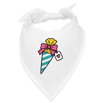 Schultüte mit Herz-Anhänger - Bandana Dreieckstuch - Weiß - Vorne