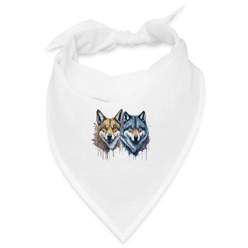 Aquarell Wilde Harmonie Dingo und Wolf - Bandana Dreieckstuch - Weiß - Vorne