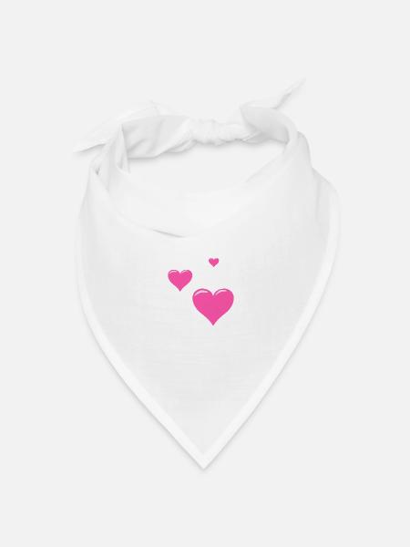 Drei Rosa Herzen - Bandana Dreieckstuch - Weiß