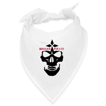 Breizh Piratenschädel und gekreuzte Knochen Hermelin - Bandana Dreieckstuch - Weiß - Vorne