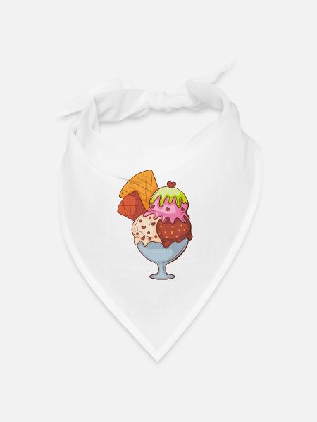 Eis Speiseeis Eiskrem Eiscreme Kugeleis Eisbecher - Bandana Dreieckstuch - Weiß