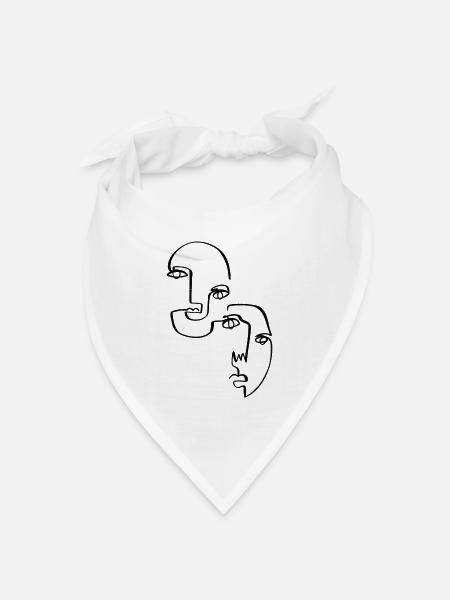 Abstrakte Gesichter, Lineart - Bandana Dreieckstuch - Weiß