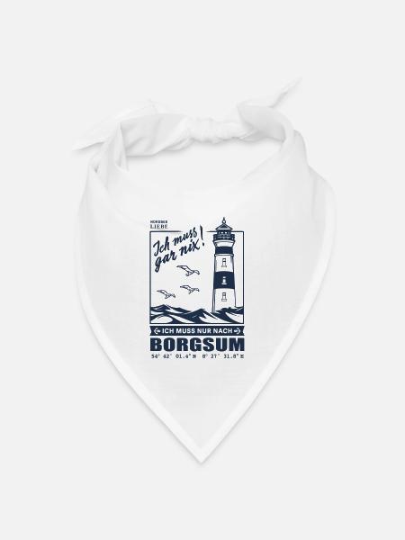 Borgsum Urlaub Nordseeinsel Föhr Strand Leuchtturm - Bandana Dreieckstuch - Weiß