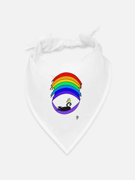 Squiti die schwarze Katze auf dem Regenbogen - Bandana Dreieckstuch - Weiß