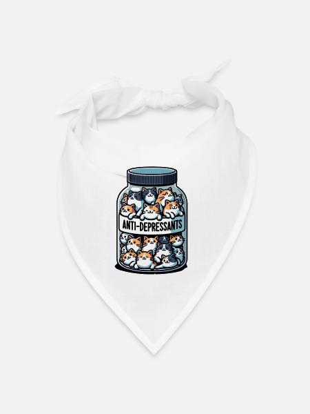 Anti-Depressant Glas mit Katzen - Bandana Dreieckstuch - Weiß
