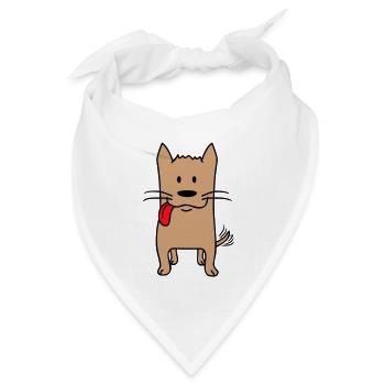 Hund Zunge Raus Glücklich Süß Schwänzchen Wackeln - Bandana Dreieckstuch - Weiß - Vorne