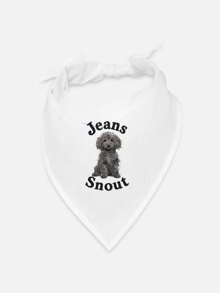 Grauer Toypudel im Jeansflicken-Stil - Bandana Dreieckstuch - Weiß