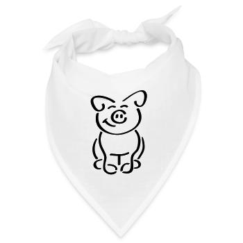 Niedliches Sitzendes Schweinchen Guckt Freundlich - Bandana Dreieckstuch - Weiß - Vorne