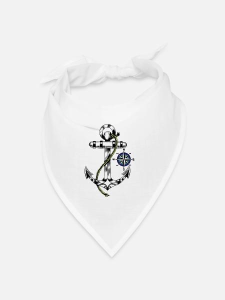 Maritim Anker Windrose Kompass Himmelsrichtung - Bandana Dreieckstuch - Weiß