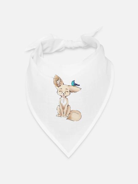 Wüstenfuchs | Fennek und Vogel | Fuchs - Bandana Dreieckstuch - Weiß