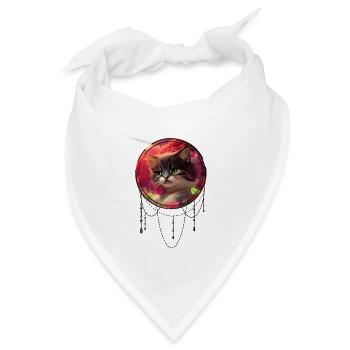 Süßes Kätzchen mit Vögeln - Bandana Dreieckstuch - Weiß - Vorne