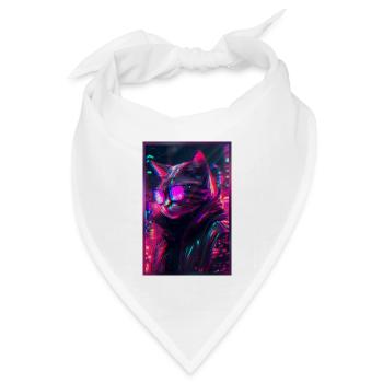Techno Katze Japan Neon City Art - Bandana Dreieckstuch - Weiß - Vorne
