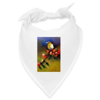 Vogel auf Ast mit bunten Blüten - Bandana Dreieckstuch - Weiß - Vorne