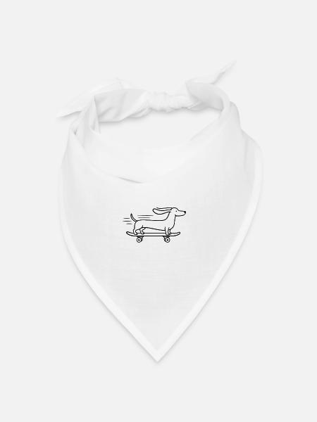 Dackel Dachshund Skateboard Line Art - Bandana Dreieckstuch - Weiß