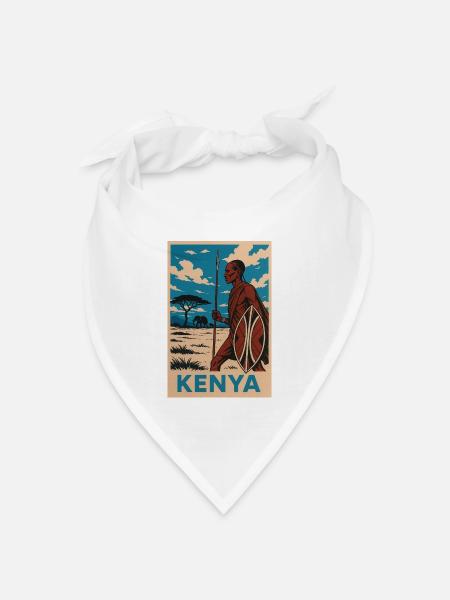 Kenya Maasai Warrior Nature Illustration - Bandana Dreieckstuch - Weiß