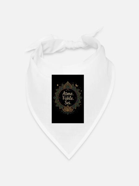 Blumenmandala mit Spiritualmotto - Bandana Dreieckstuch - Weiß