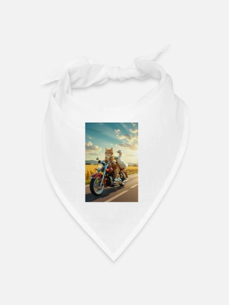 Katze und Gans auf einem Motorrad - Bandana Dreieckstuch - Weiß
