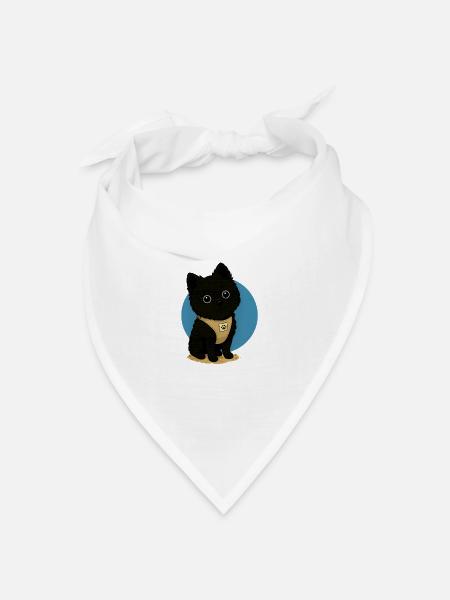 Niedlicher Hund in Schwarz mit Hundemarke - Bandana Dreieckstuch - Weiß